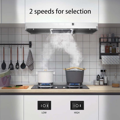 30 inch Range Hood Ducted/Ductless Convertible Stainless Steel Range Hood Under Cabinet with Rocker Button Control,Vent Hood with LED Light,2 Speed Exhaust Fan,Under Cabinet Hood,Silver