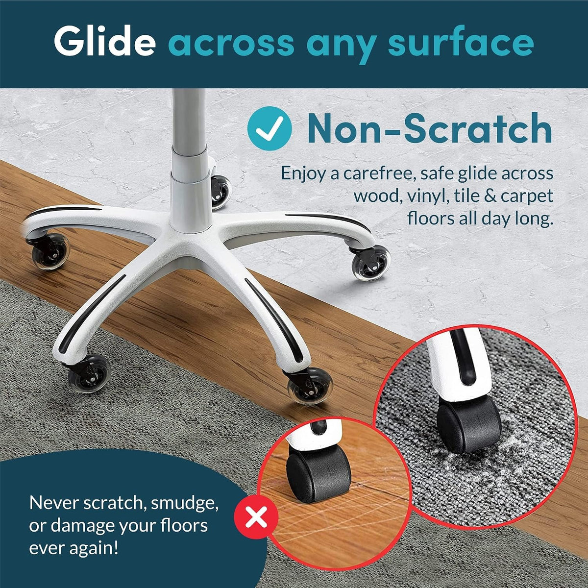 Original Office Chair Wheels  Replacement Rubber Chair Casters for Hardwood Floors and Carpet