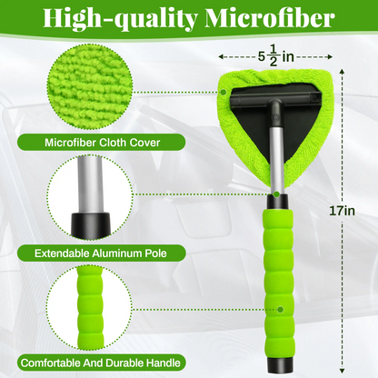Car Windshield Cleaner – Extendable Handle, 180° Pivot Head & 4 Washable Microfiber Pads