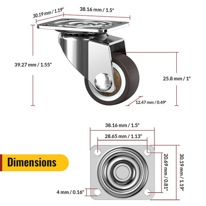 1 inch Small Caster Wheels for Furniture Low Profile Casters Set of 4