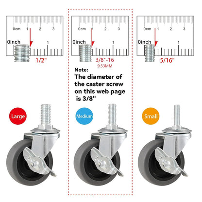 Caster Wheels, 3" Locking Swivel Stem Casters Set of 4