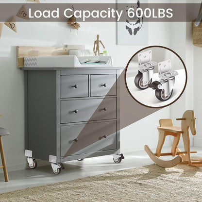 Side Mount Casters 2 Inch L-Shaped Small Rubber Caster Set of 4, Ball Bearing 360 Degree Plate Swivel Castors Wheel 600 LBS