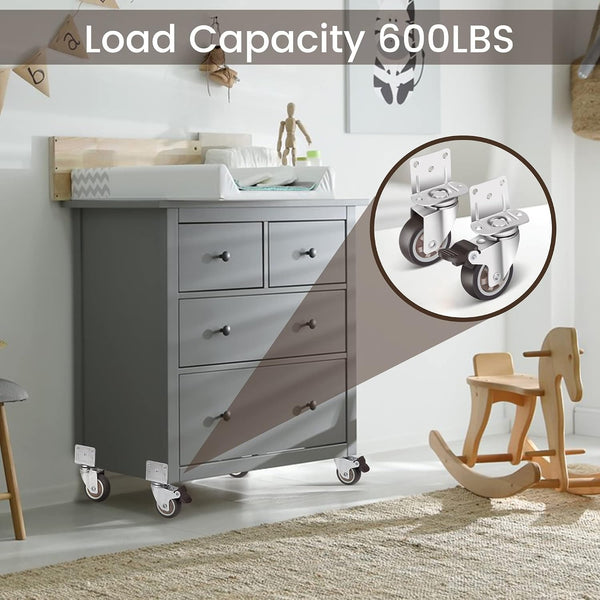 Side Mount Casters 2 Inch L-Shaped Small Rubber Caster Set of 4, Ball Bearing 360 Degree Plate Swivel Castors Wheel 600 LBS