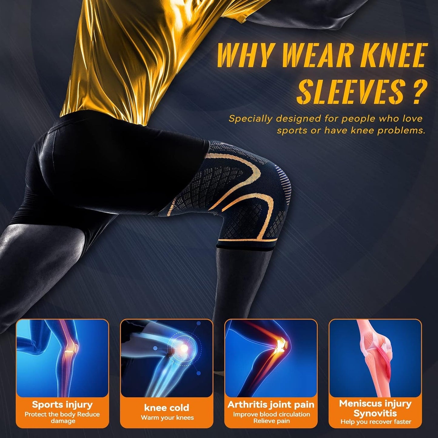 Copper Knee Braces for Men and Women (2 pack) -Knee Supports Copper Compression Knee Sleeve for Knee Pain, Arthritis, Sports and Recovery Support (Large)