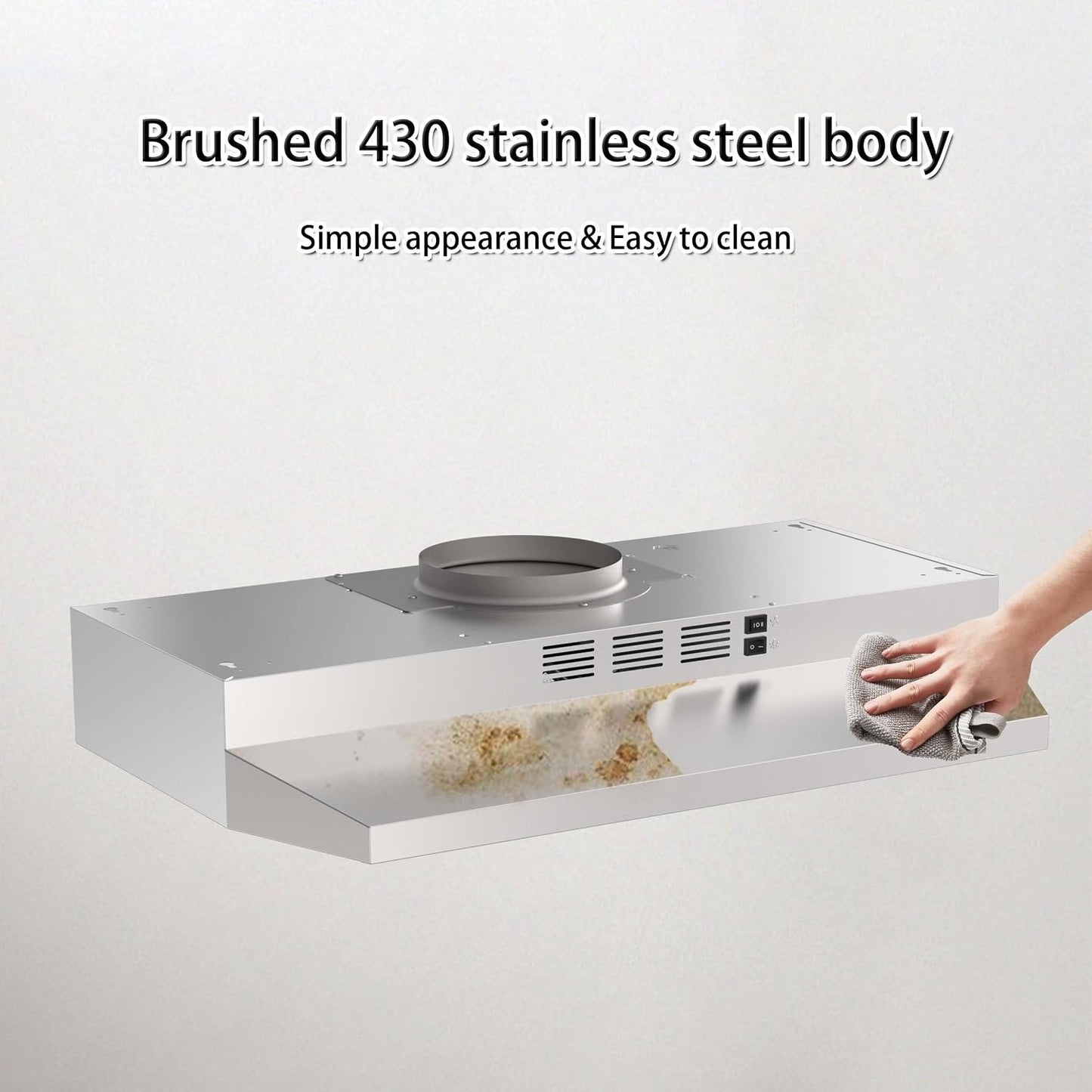 30 inch Range Hood Ducted/Ductless Convertible Stainless Steel Range Hood Under Cabinet with Rocker Button Control,Vent Hood with LED Light,2 Speed Exhaust Fan,Under Cabinet Hood,Silver
