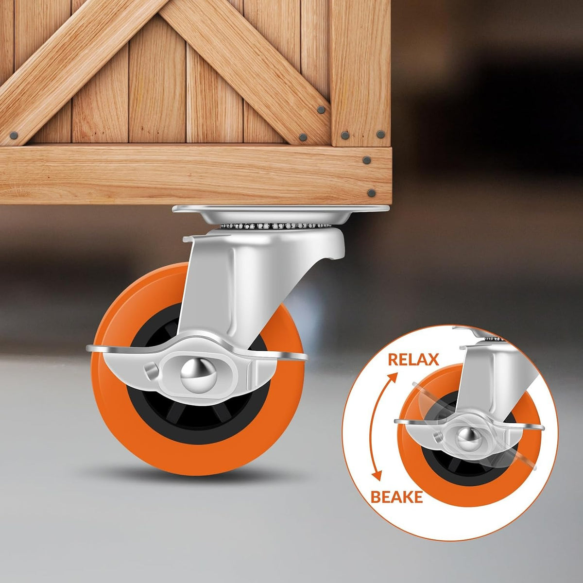 Caster Wheels, 3 Inch Casters Set of 4, Heavy Duty Caster with Brake, Locking Castors with Polyurethane Wheel