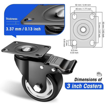 Caster Wheels - 3 Inch Casters Set of 4 Heavy Duty