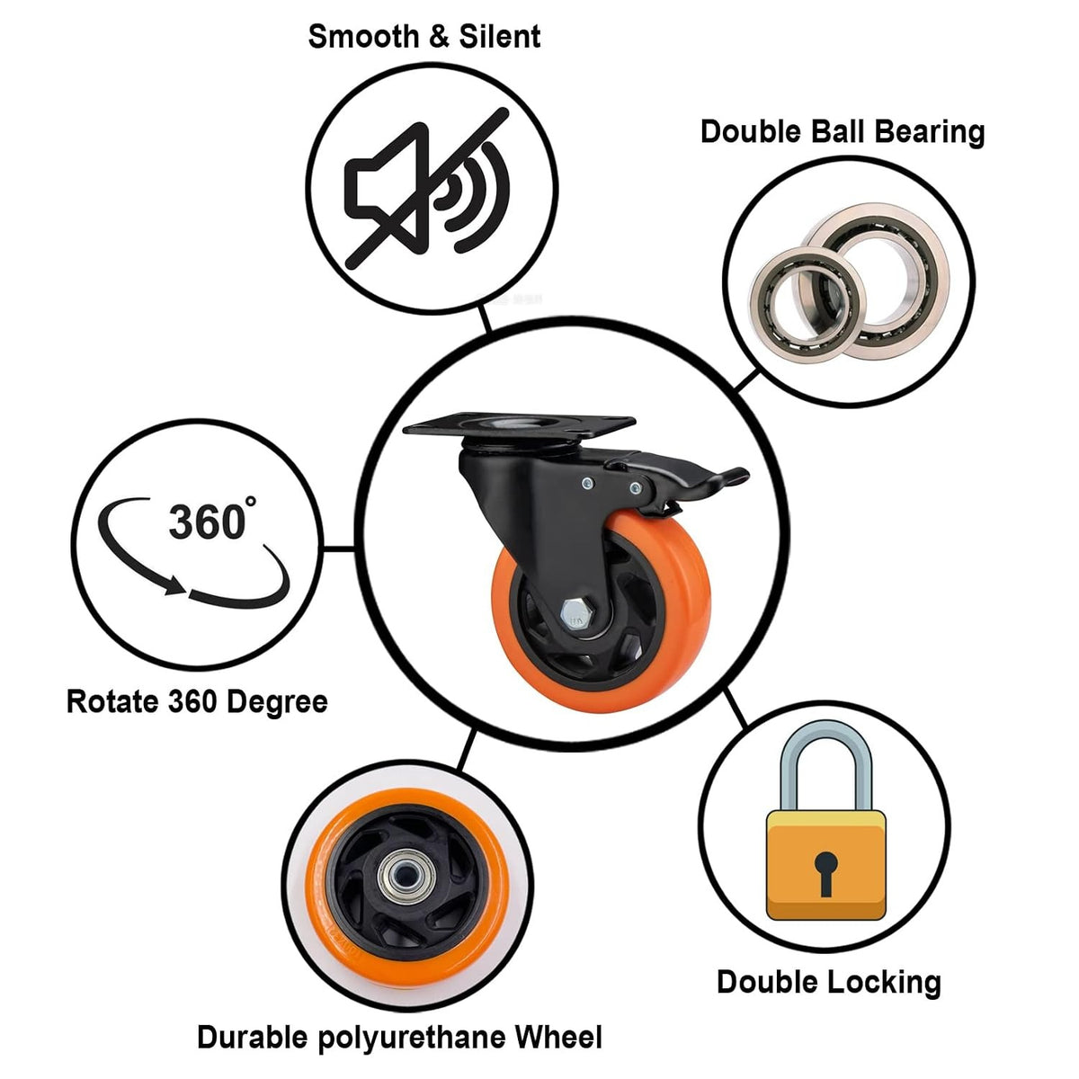 4" Caster Wheels, Casters Set of 4 Heavy Duty