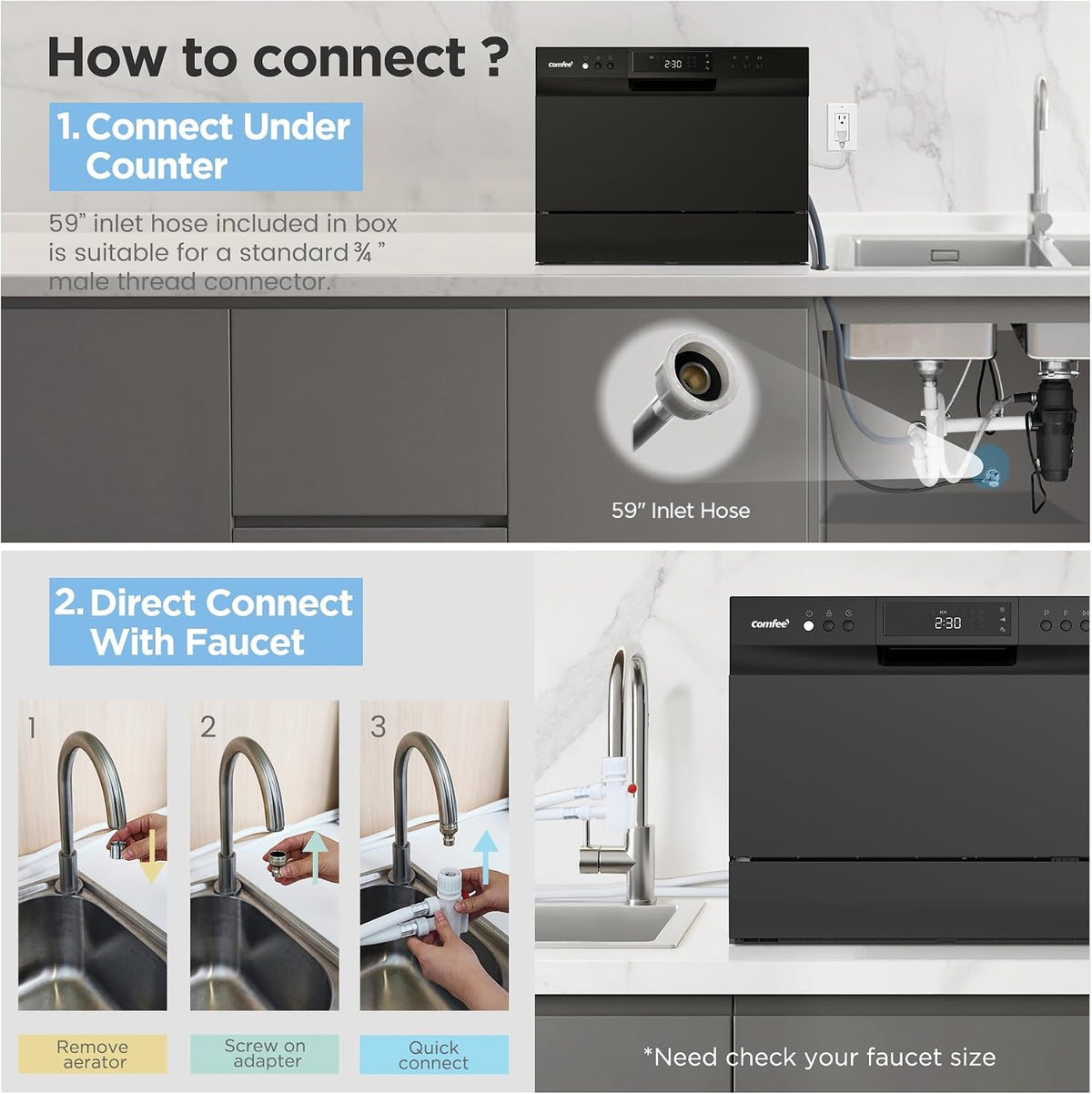 Countertop Dishwasher, Energy Star Portable Dishwasher, 6 Place Settings & 8 Washing Programs, Speed
