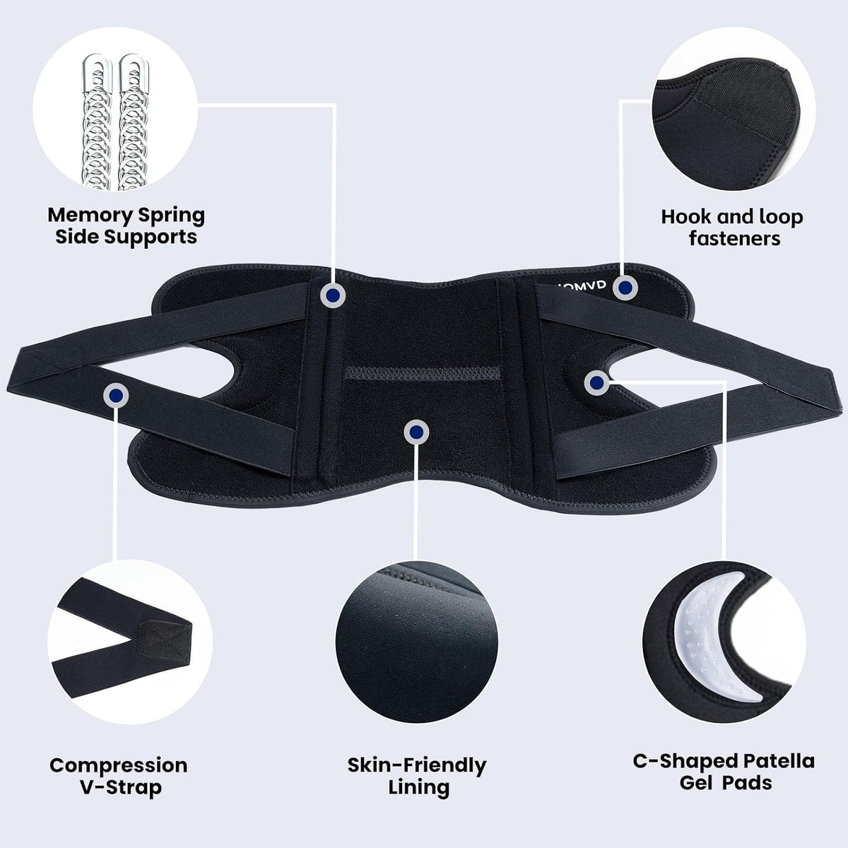 Knee Brace for Pain Relief & Meniscus Tear – Adjustable Support with Patella Gel Pad & Spring Stabilizers
