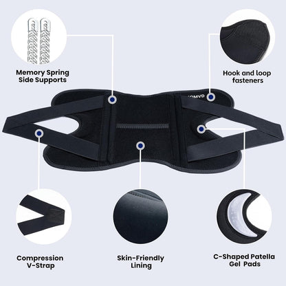 Knee Brace for Pain Relief & Meniscus Tear – Adjustable Support with Patella Gel Pad & Spring Stabilizers