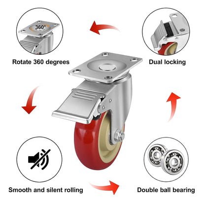 4 Inch Heavy Duty Swivel Caster Wheels with Brake, Set of 4