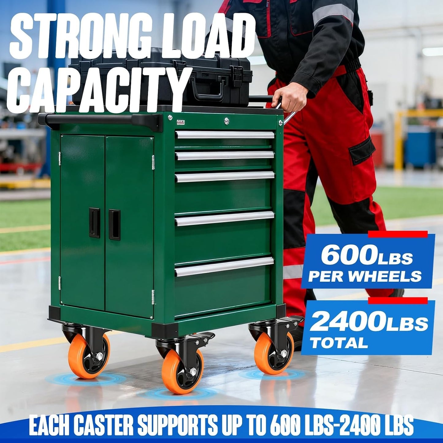 Caster Wheels, 4 Inch Caster Set of 4, Dual Locking PU Casters 2400LB, Swivel Casters for Furniture, Workbench & Tool Cart