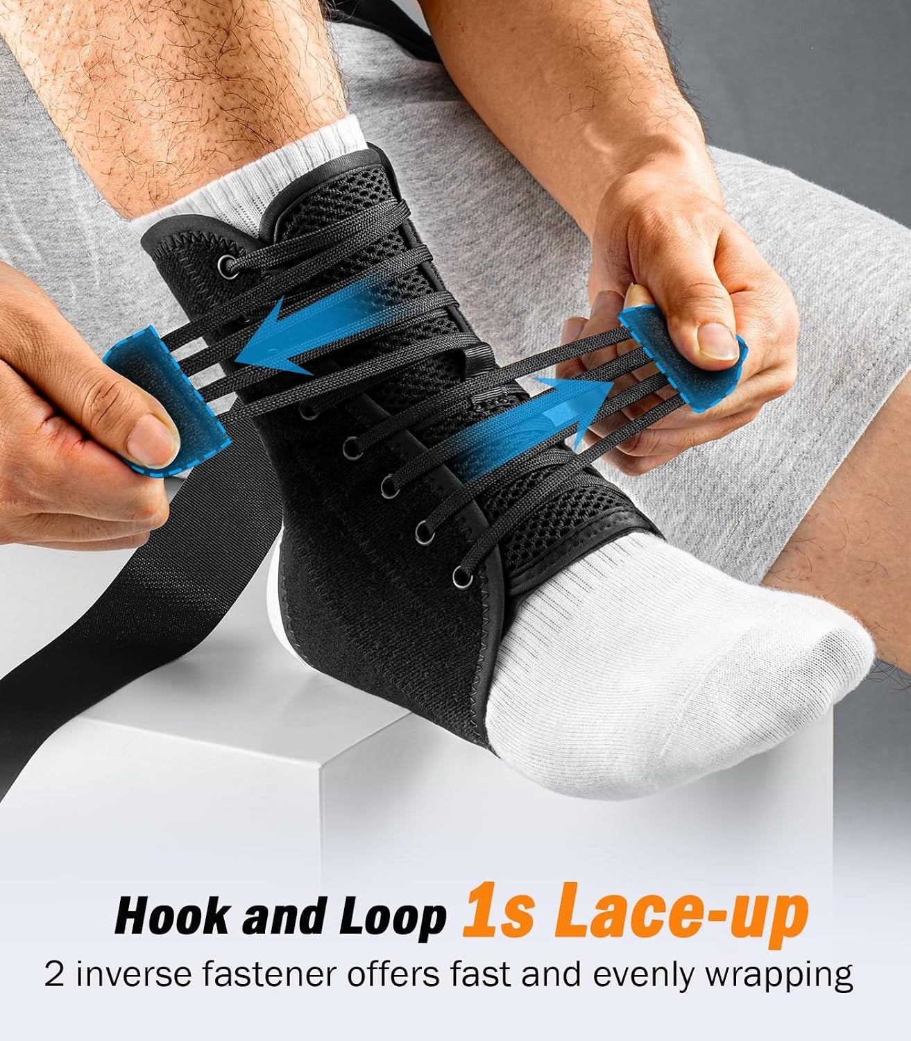 Slim-Fit Ankle Brace for Sprained Ankle, Quick Lace Up Ankle Support for Women Men with 2 Auto-Shaped Pads, Air Fabric Cool Ankle Stabilizer for Injury Recover, Running,Sports