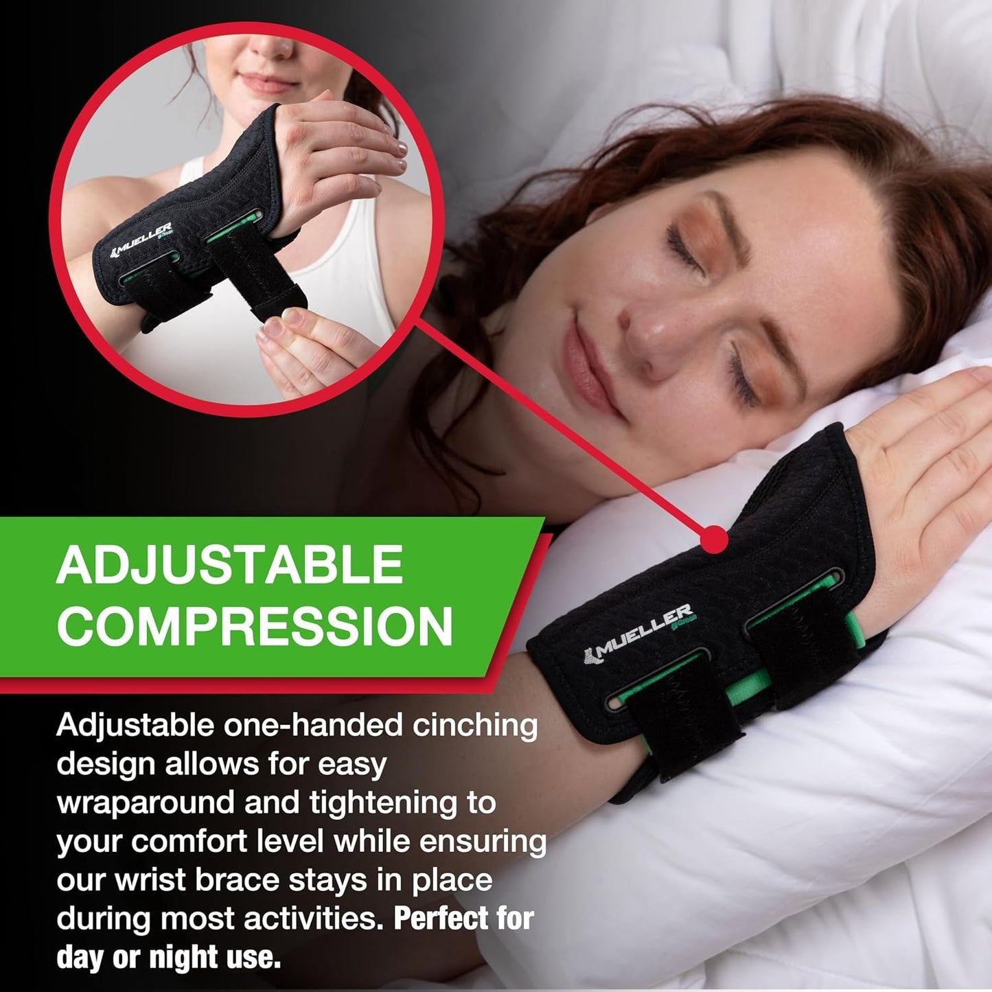 Green Fitted Wrist Brace for Men and Women, Wrist Pain Relief Support, Ideal for Carpal Tunnel, Tendonitis, Arthritis, Right Hand, Black