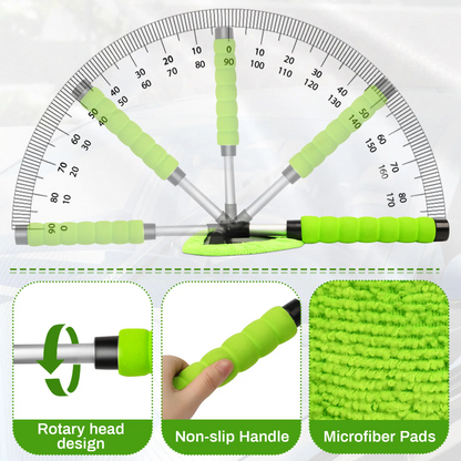 Car Windshield Cleaner – Extendable Handle, 180° Pivot Head & 4 Washable Microfiber Pads