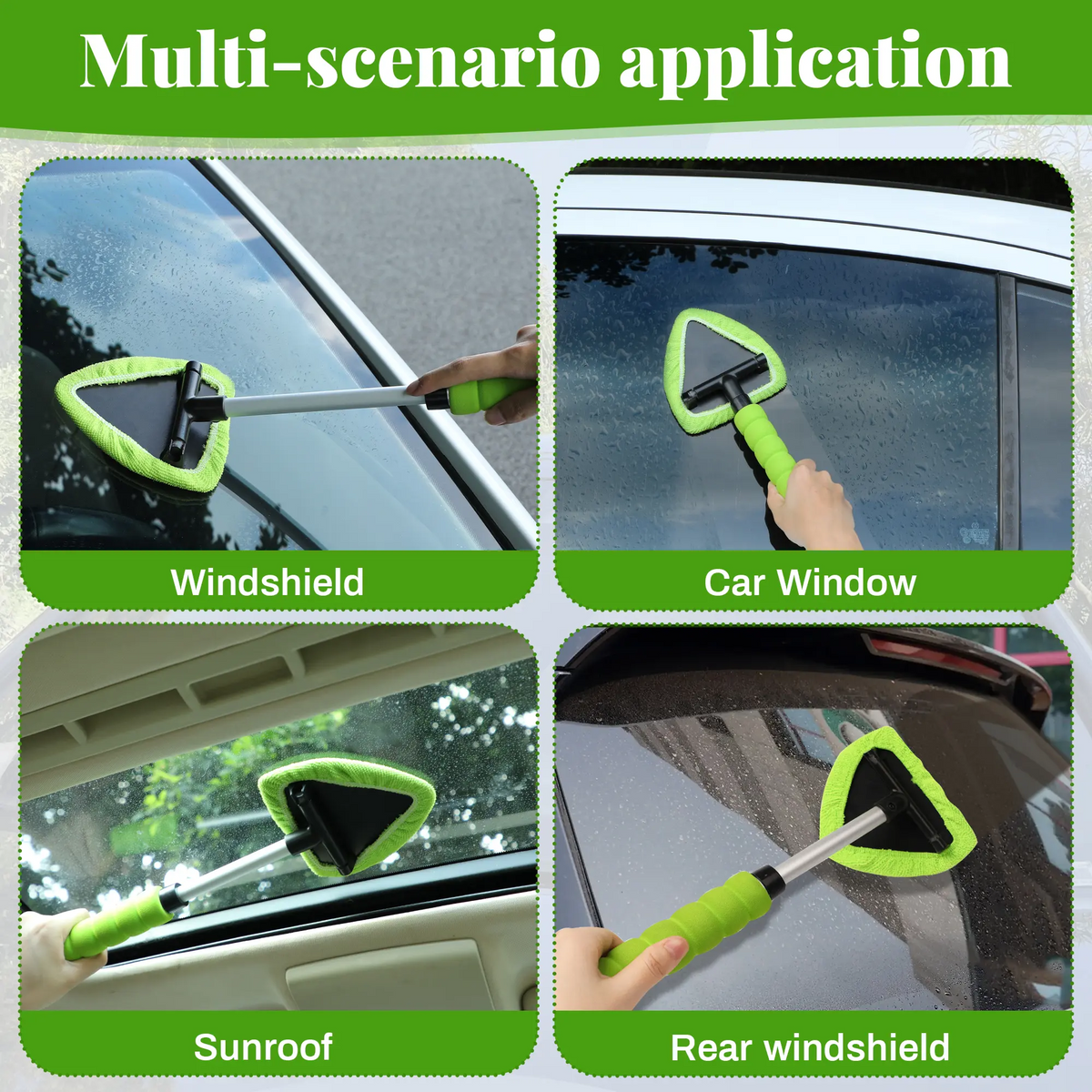 Car Windshield Cleaner – Extendable Handle, 180° Pivot Head & 4 Washable Microfiber Pads