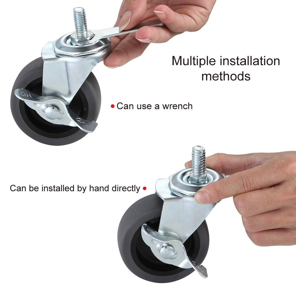 Caster Wheels, 3" Locking Swivel Stem Casters Set of 4