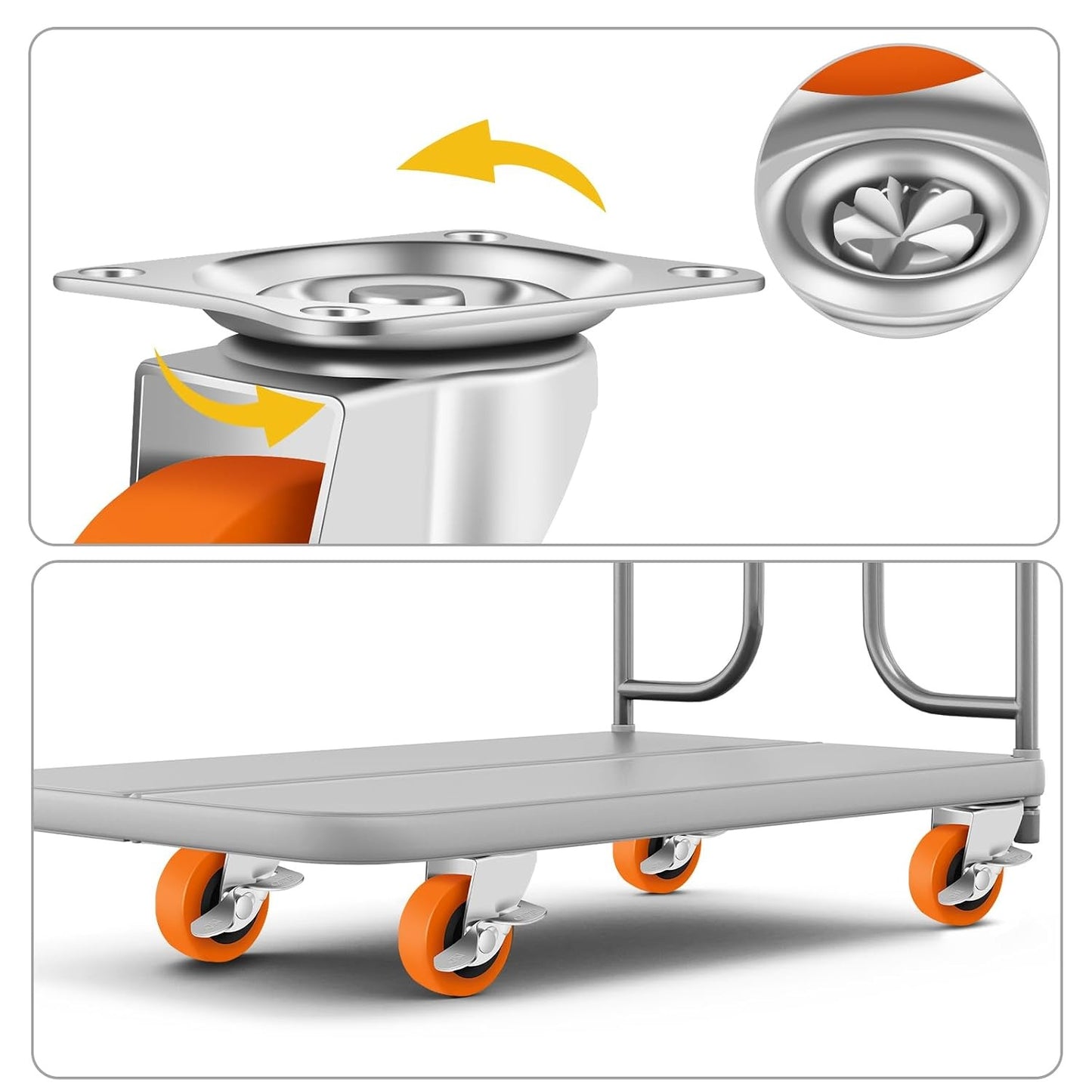 Caster Wheels, 3 Inch Casters Set of 4, Heavy Duty Caster with Brake, Locking Castors with Polyurethane Wheel