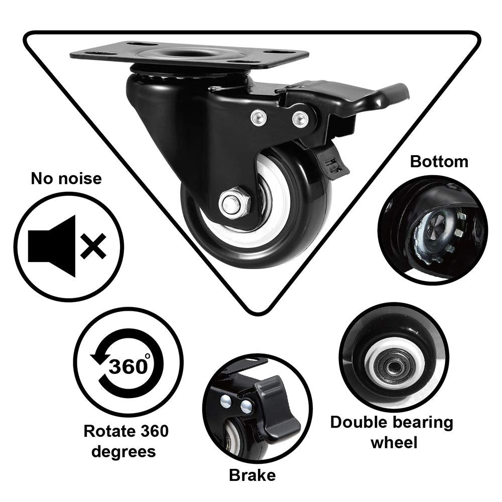 2" Caster Wheels Set of 4, Heavy Duty Casters with Brake
