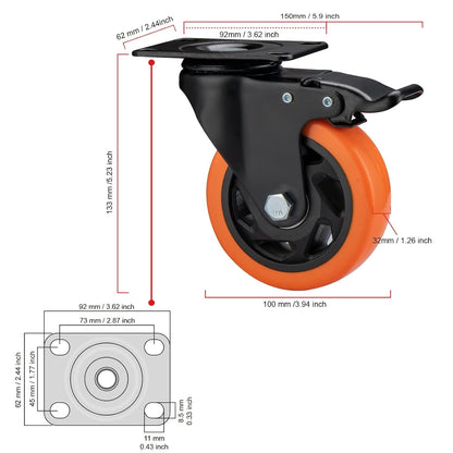 4" Caster Wheels, Casters Set of 4 Heavy Duty
