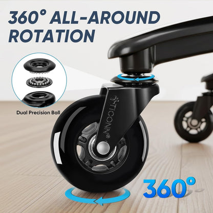 Office Chair Caster Wheels Set of 5 for Tile, Hardwood Floors and Carpets, Universal Fit for Most Chairs (Black)