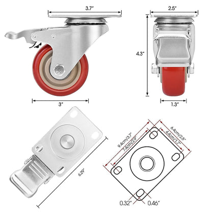 3 Inch Industrial Heavy Duty Swivel Caster Wheels with Brake