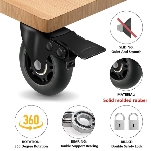 3" Casters Set of 4 ，4 Heavy Duty Quiet Casters, Max Load 2000LBS. Suitable to do Soft Wheels for cart