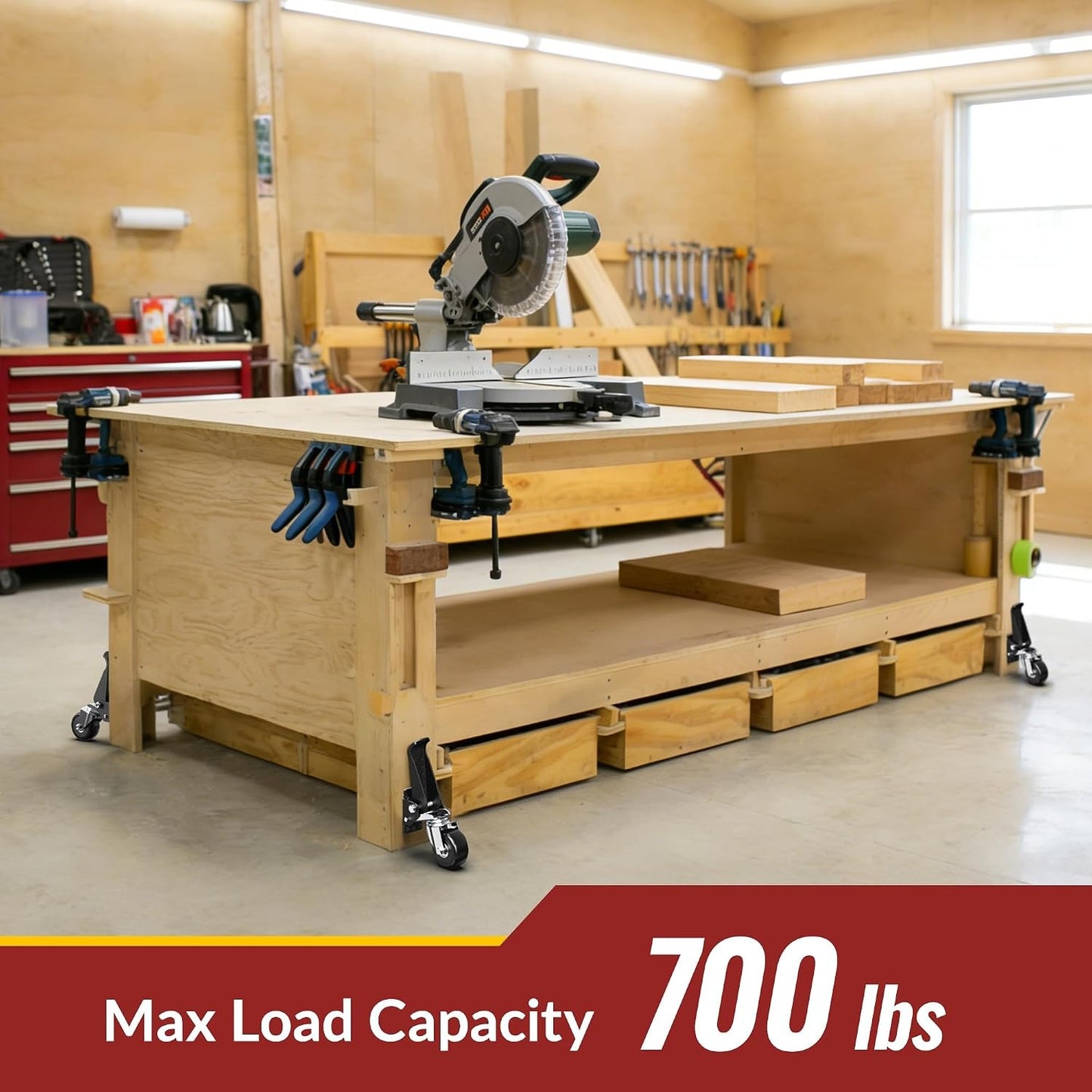 Retractable Casters Heavy Duty Casters with Lifting and Lowering Function Maximum Load of 700 lbs (4 casters) for Workbenches or Other Equipment