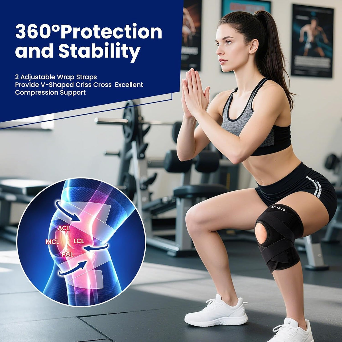 Knee Brace for Pain Relief & Meniscus Tear – Adjustable Support with Patella Gel Pad & Spring Stabilizers