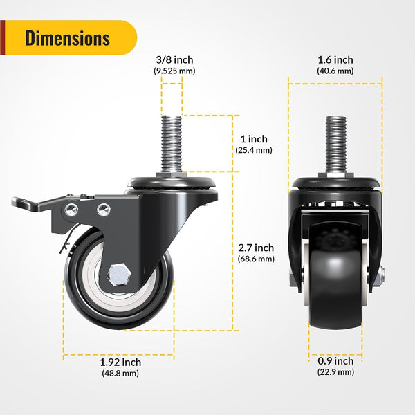 Stem Caster Wheels 2 inch Total Locking Casters Set of 4