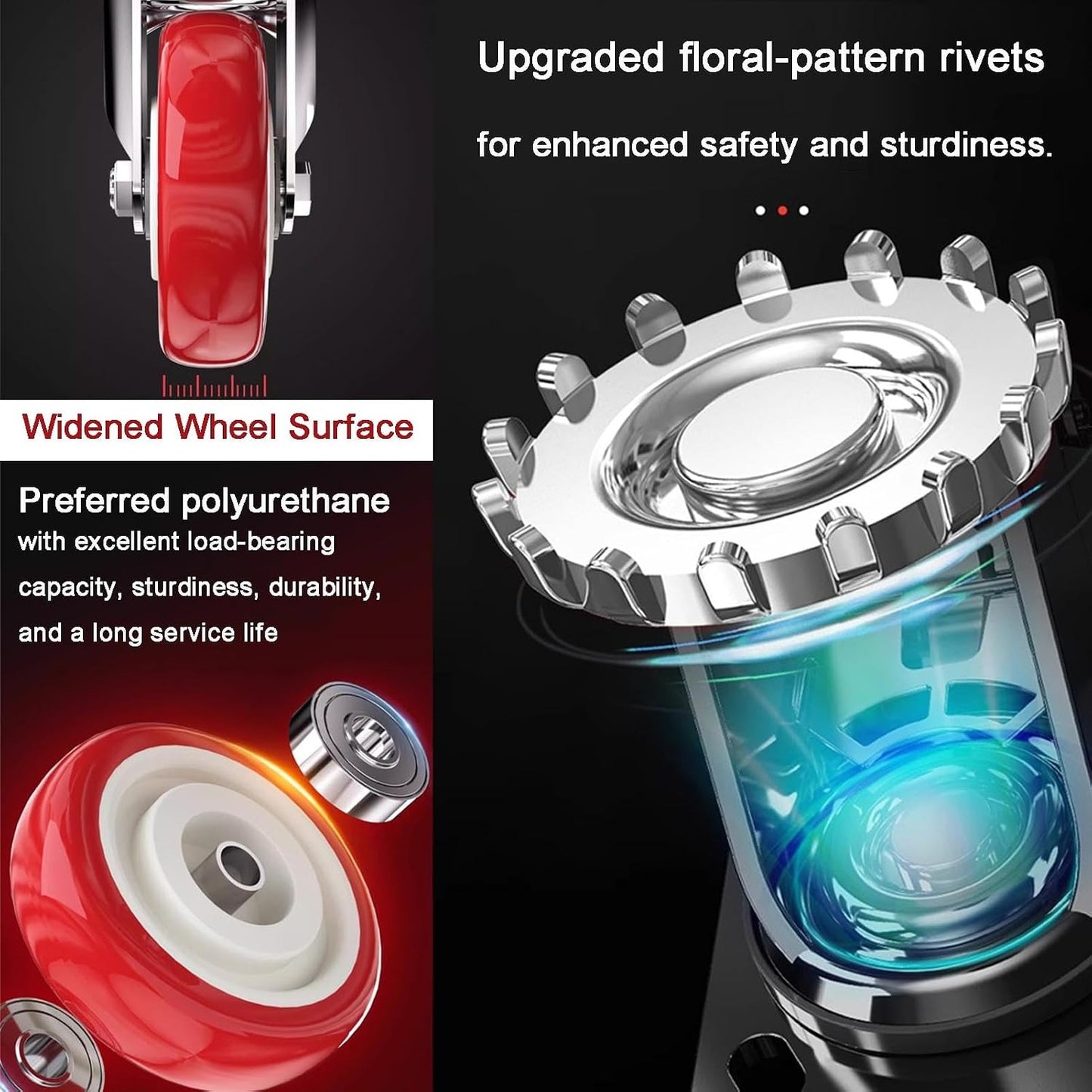 4 inch Casters Load 2400lbs -Includes 2 Sets of Adaptive Screws -Lockable Bearing Plate Heavy Duty Caster with Brakes