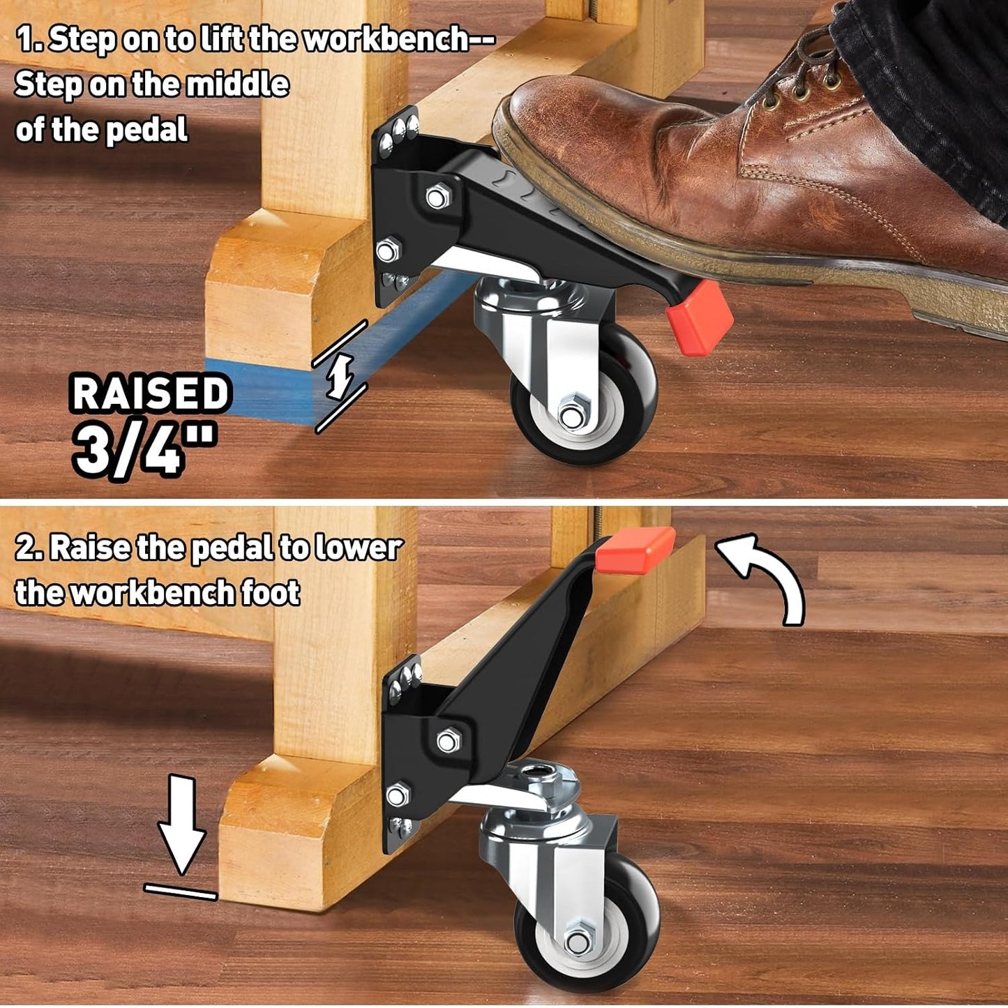 Workbench Casters kit 660 Lbs - Retractable Casters Heavy Duty Bench Caster Wheels Designed