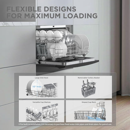 Countertop Dishwasher, Energy Star Portable Dishwasher, 6 Place Settings & 8 Washing Programs, Speed