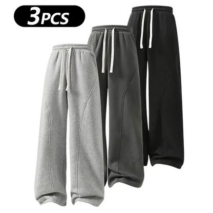 summervibes Men's Solid-Color Drawstring Pants with Curved Blade Design—Casual comfort, relaxed fit suitable for all seasons. Street-style men's trousers perfect for everyday wear and layering. Menswear Beige daily wear pant