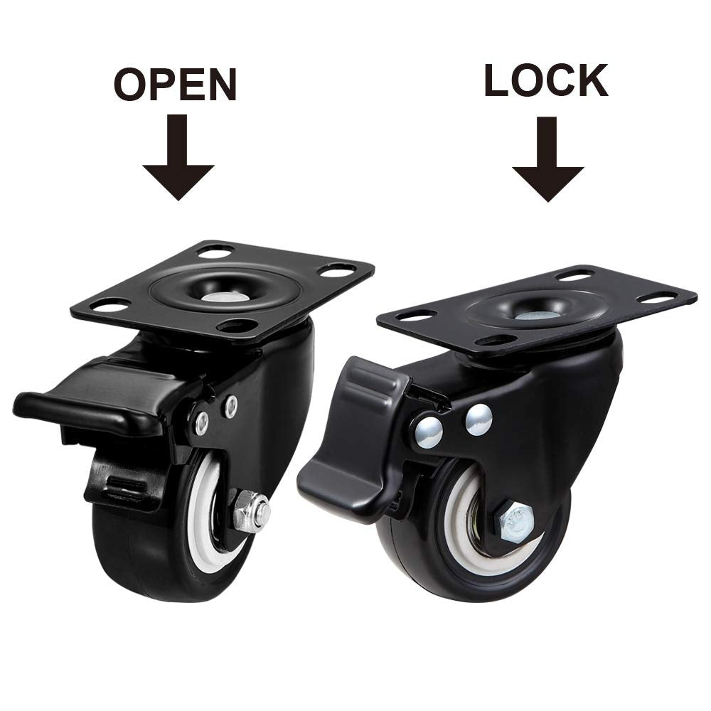 2" Swivel Casters Set of 4, Heavy Duty Locking Casters with Brakes