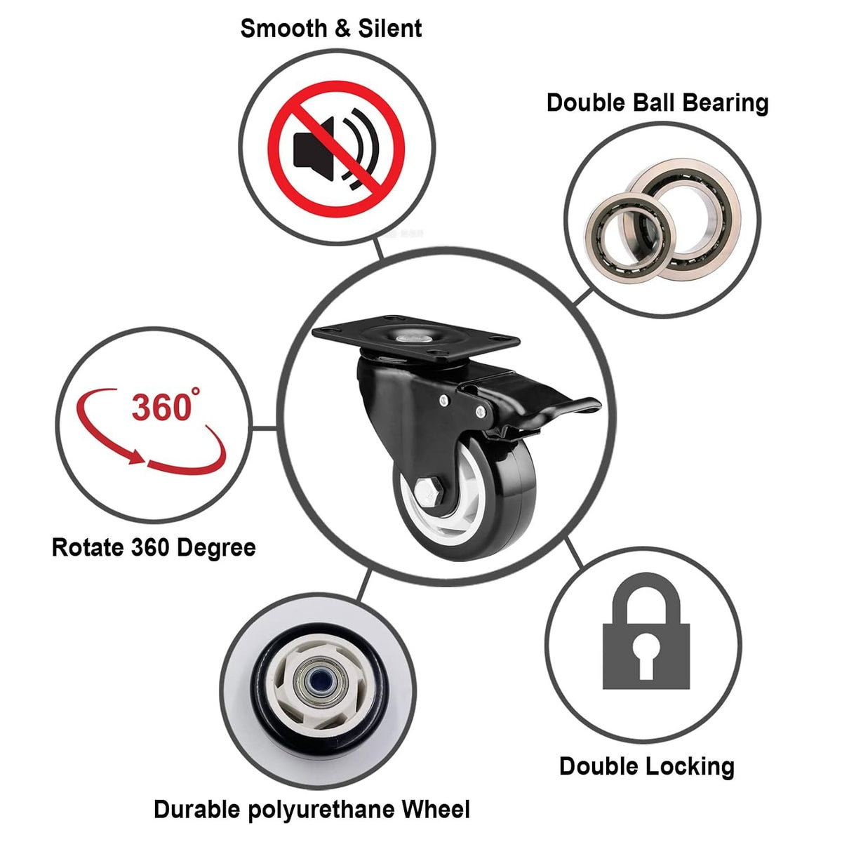 Caster Wheels - 3 Inch Casters Set of 4 Heavy Duty