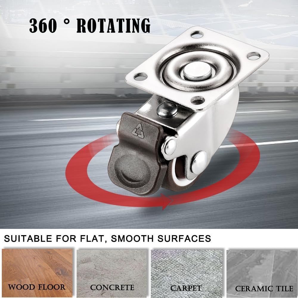 Small Caster Wheels 1 Inch, Low Profile 360 Degree Swivel Casters Set of 4