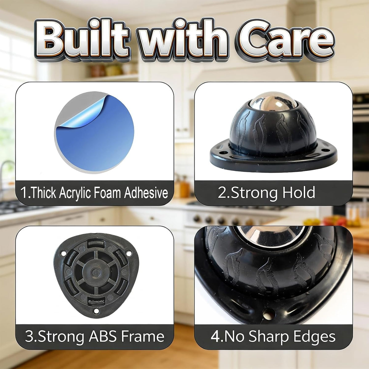 Heavy Duty Self Adhesive Furniture Casters 4 Pack Stick-On Swivel Wheels