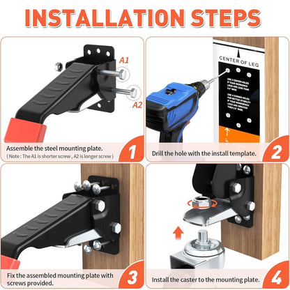 Workbench Casters kit 660 Lbs - Retractable Casters Heavy Duty Bench Caster Wheels Designed