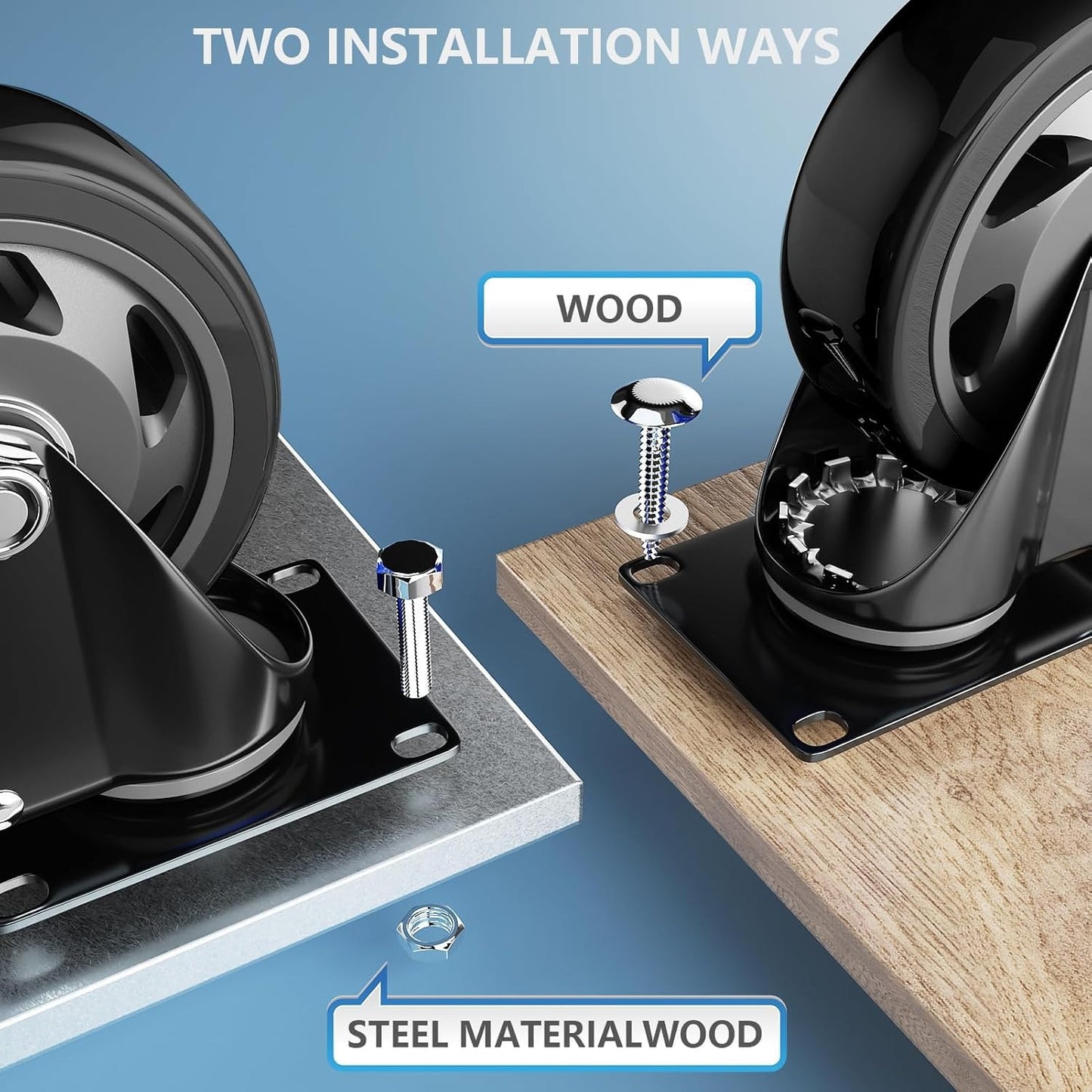 4 Inch Caster Wheels with Brake, Heavy Duty Casters Set of 4, Swivel Top Plate Casters with Double Ball Bearings
