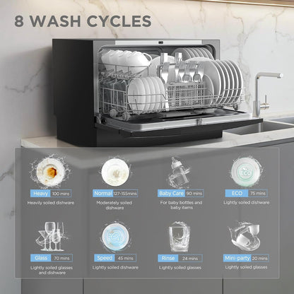 Countertop Dishwasher, Energy Star Portable Dishwasher, 6 Place Settings & 8 Washing Programs, Speed