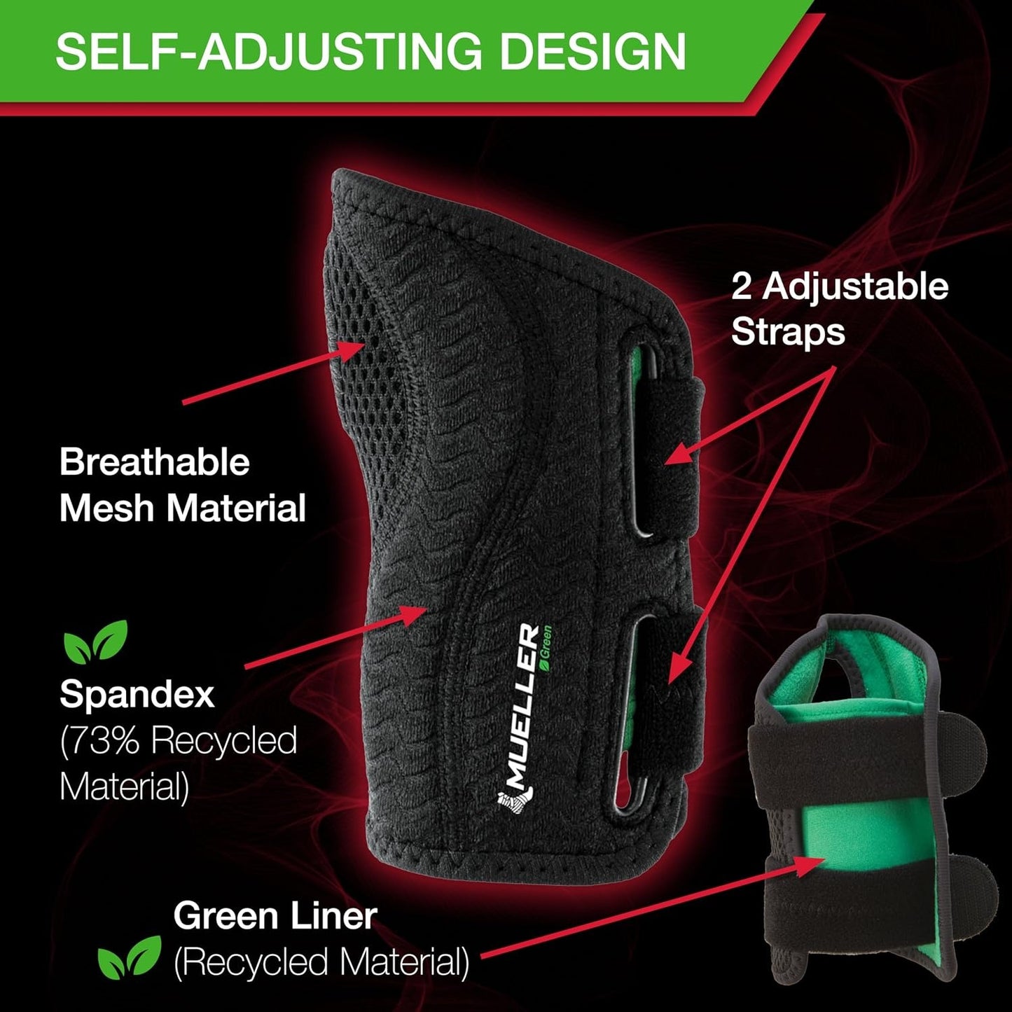 Green Fitted Wrist Brace for Men and Women, Wrist Pain Relief Support, Ideal for Carpal Tunnel, Tendonitis, Arthritis, Right Hand, Black