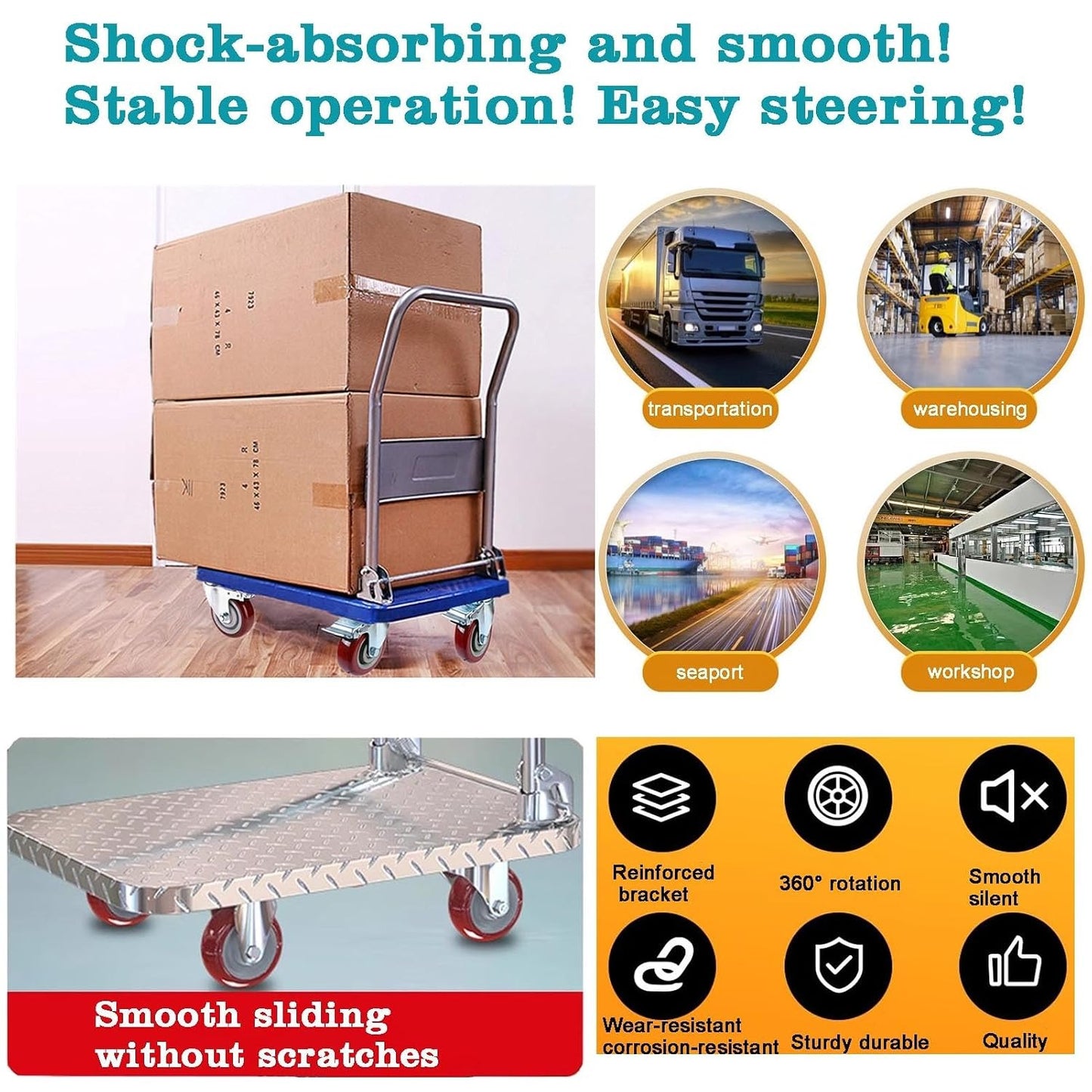 4 inch Casters Load 2400lbs -Includes 2 Sets of Adaptive Screws -Lockable Bearing Plate Heavy Duty Caster with Brakes