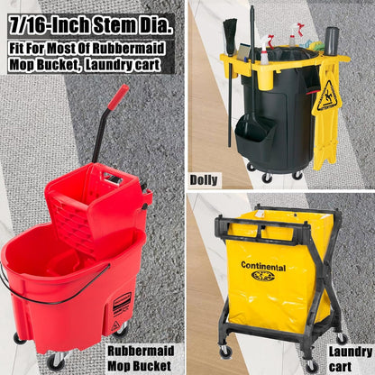 3-Inch Swivel Stem Caster for Rubbermaid Mop Bucket Utility Cart, 7/16-Inch Stem Diameter Rubber Wheel Set of 4