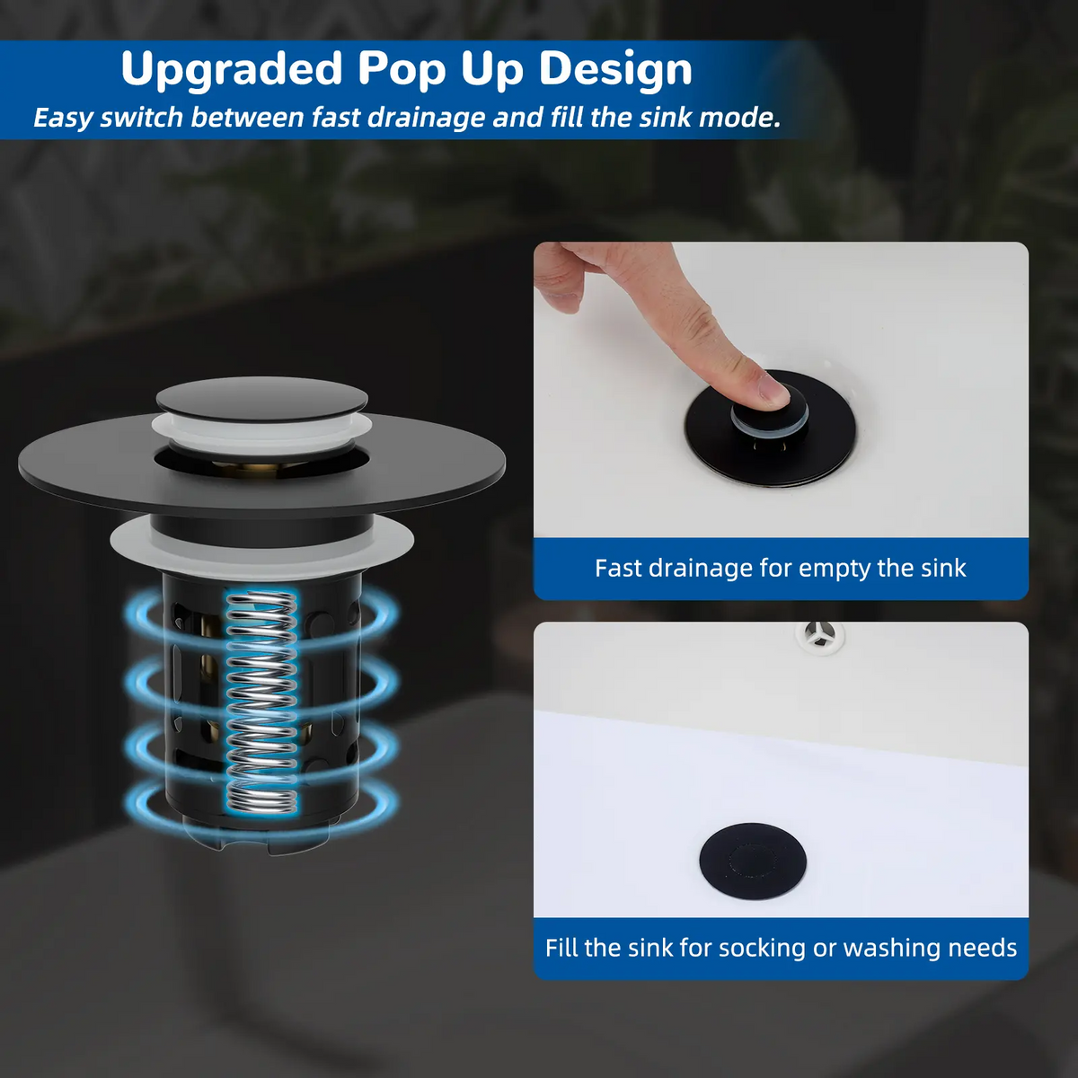 3-in-1 Bathroom Sink Drain Strainer – Pop-Up Stopper with Removable Stainless Steel Basket