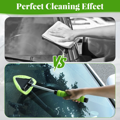 Car Windshield Cleaner – Extendable Handle, 180° Pivot Head & 4 Washable Microfiber Pads