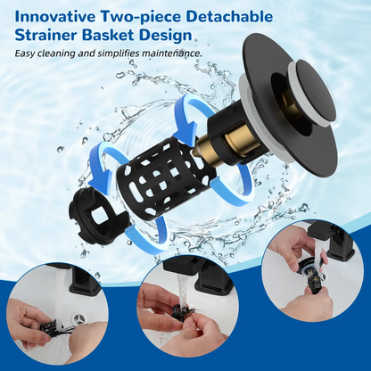 3-in-1 Bathroom Sink Drain Strainer – Pop-Up Stopper with Removable Stainless Steel Basket