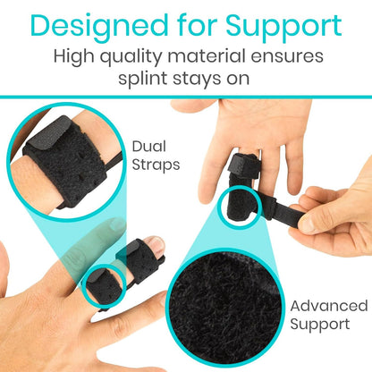 Finger Splint - Universal Finger Straightener - Broken and Trigger Finger Splints - Brace for Arthritis Pain and Support - Sprain Relief for Middle, Index, Ring, Pinky Fingers (Black)