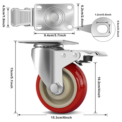 4 Inch Heavy Duty Swivel Caster Wheels with Brake, Set of 4